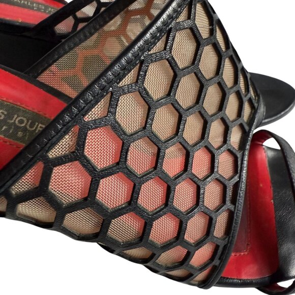 Charles Jourdan Paris Lennox Wedge Heels Sandals Mesh Honeycomb Cutout Slip-On - Picture 2 of 9